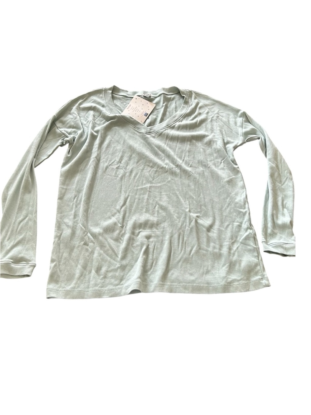 PJ Harlow NWT Frankie long sleeve ribbed v neck t shirt light blue